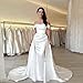Plus Size Wedding Dresses for Women Off Shoulder Pleats Satin Strapless Bridal Gown Detachable Train Long Beach Mermaid Bride Dress Lace Up Back Style3 Ivory US18W