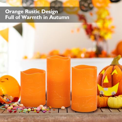 Image of Rhytsing Orange Real Wax Flameless Candles with Timer for Fall, 3 Pcs