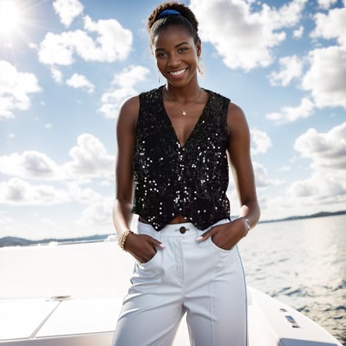 Sequin Vest Women Black Vest Women Dressy Sleeveless Sparkly Clothes For Women Bling Party Tops3