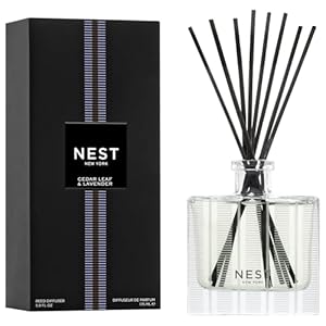 NEST New York Reed Diffuser, Cedar Leaf & Lavender – 5.9 fl oz – Fragrance for Up to 90 Days – Reusable, Refillable Glass Holder – Includes 8 All-Natural Reed Sticks – Flame Free