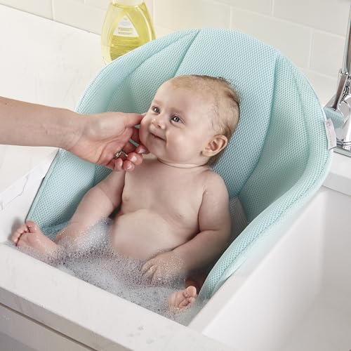 Contours Cozy Infant Sink Bather Soft Newborn Bath Seat Ages Zero Six Months Plush Three Dimensional Mesh Cushion Quick Dry Supportive Bathtub Insert Mint Blue