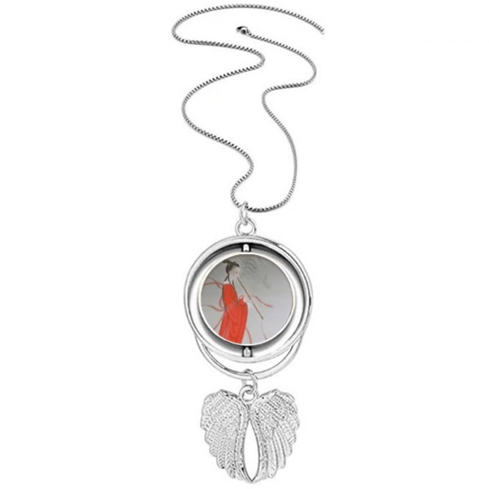 Collier flûte rouge aux ailes d'ange gravées avec précision - 4