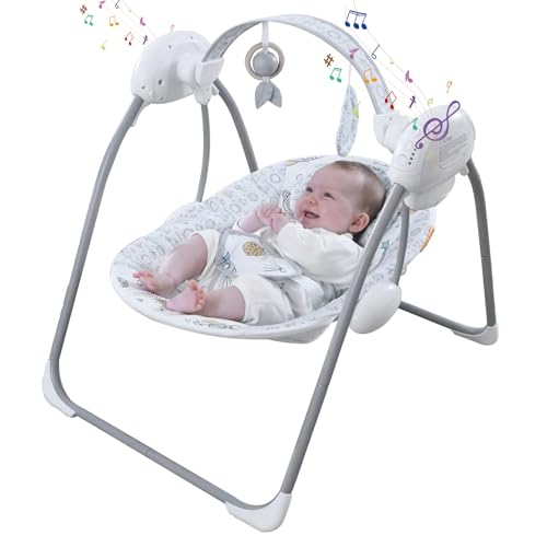 Image of Portable Baby Swing for Infants, Compact & Foldable Infant Swing with 5-Speed Swing,Music, Timer, Cushioned Seat, Battery Operated, 0-9 Months 6-20 lbs,SG2403
