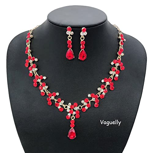 Generic Wedding Tiaras And Earrings Set, Tiara Necklace Bridal Flower Jewelry Set Baroque Crystal Crown With Comb Retro Rhinestone Bridesmaids Queen Costume For Prom Party ( Red ), (08R06I16Dh) #TOP1