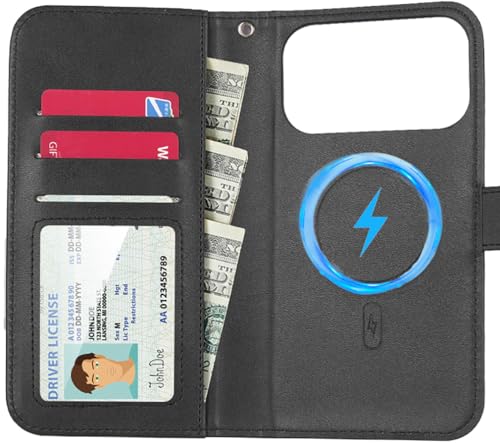 Nakedcellphone Magnetic Wallet for iPhone 17 Pro Max Case - Black Leather - image 1