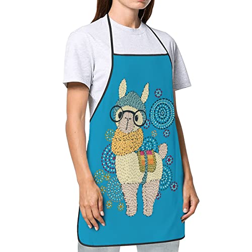Llama Dotted Drawing Bbq Grill Aprons For Men&Women- Funny Aprons For Mom Dad Friend Professional Cooking Apron One Size Fits All Best For Cooking Baking Gardening Grilling #TOP2