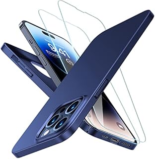 TORRAS Blue Ultra Thin iPhone 14 Pro Case and Screen Protector [Tough Protective at Thinnest Size] iPhone 14 Pro Phone Case Slim Hard Silky Matte Phone Case for iPhone 14 Pro Cover Blue (OriginFit)