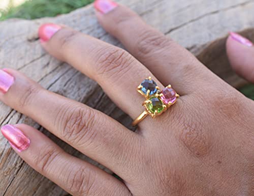 Veracity Jewelry Multi Stone Rings - Pink Tourmaline, Iolite And Peridot Ring *Wedding Rings * Rings For Girls *18K Gold Plated * Bridal Rings, Rings For Women, Birthday Gifts Ring - Vr-434 #TOP7
