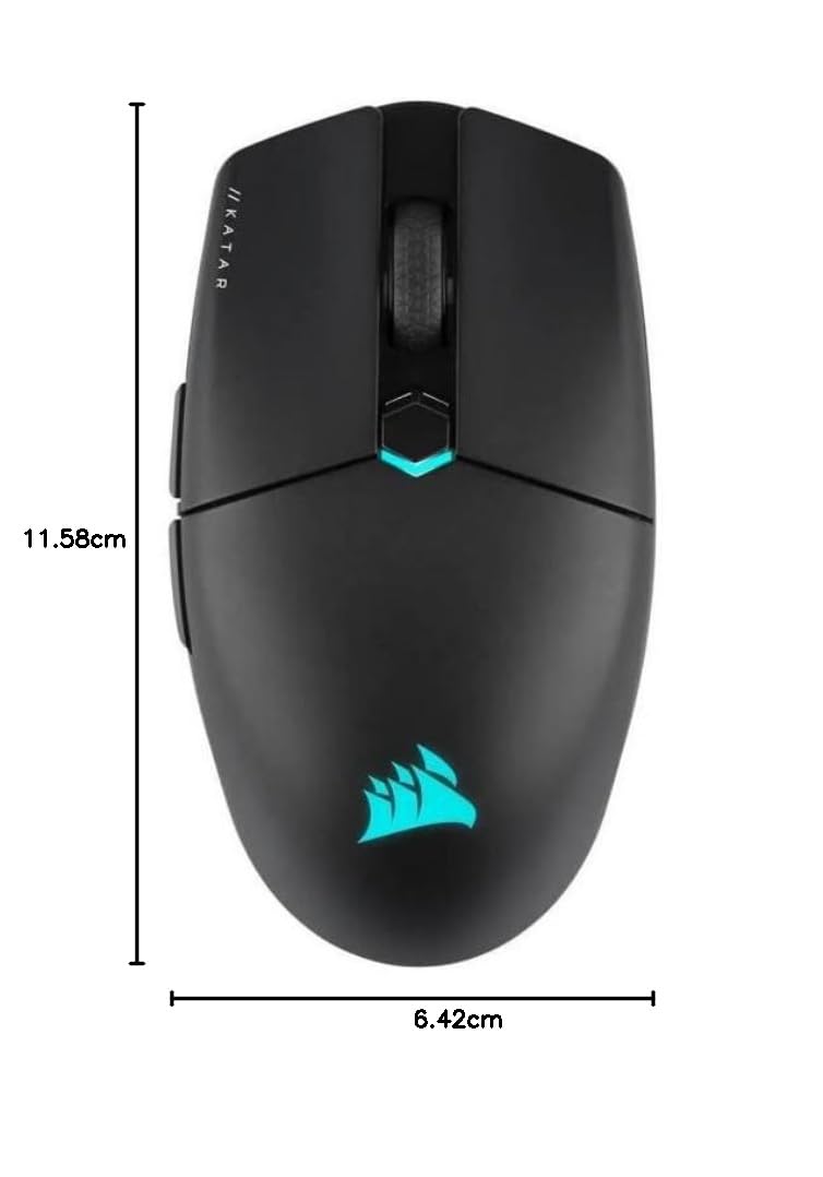 Corsair KATAR Elite Wireless Gaming Maus, 26.000 DPI, Symmetrische Form, 110 Stunden Akkulaufzeit, iCUE, Schwarz