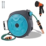 UISEBRT Schlauchtrommel 15+1m Schlauchaufroller mit Handbrause Wandhalterung, Wandschlauchbox 180° Schwenkbar Gartenschlauch für Garten, Bewässerung, Autowäsche, Blau
