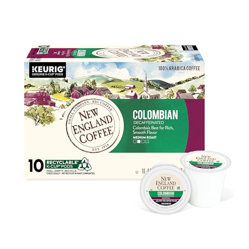 Image of New England Coffee Single Serve Pods, Colombian Decaffeinated Medium Roast, 10 Count (Pack of 1)