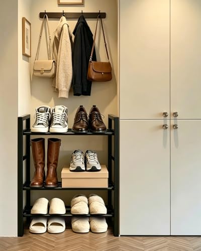 Anhow Étagère à Chaussures 4 Niveaux, Extensible Shoe Rack 43 à 78 cm, Noir – vue 6