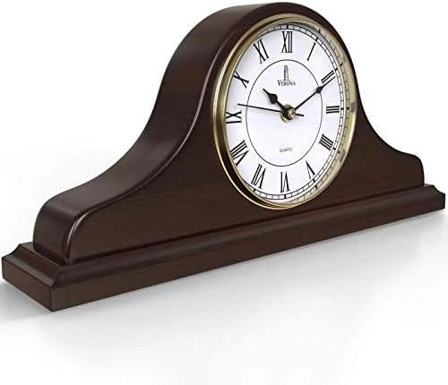 Mantle Clock, Wooden Mantel Clock for Living Room Décor - Silent, Wood, Battery Operated Mantle Clock for Fireplace Mantel, Office, Desk, Shelf & Home Décor Gift, 15x7.5 inch