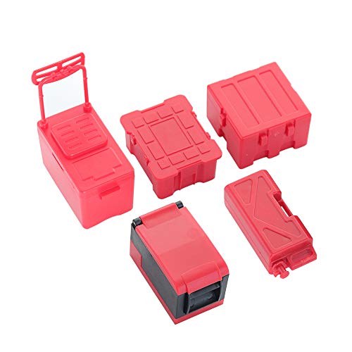 Treehobby 5Pcs Plastic Rc Mini Tool Set/Fishing Box/Medical Chest/Refrigerator/Fuel Tank/Tool Case Compatible With Traxxas Trx4 Axial Scx10 1/10 1/8 Rc Crawler Climbing Car Simulation Decoration(Red) #TOP1