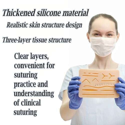 Silikon Naht Übungsbrett, mit Vorgeschnittenen Wunden, 3 lagiges Nahtpolste, Silikon Nahtpolster mit Reißfestem Netz, Suture Practice pad Suture
