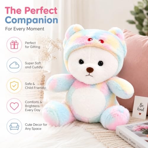 Image of VanityX Soft Plush Teddy Bear with Cute Hoodie, Rainbow Stuffed Animal Toy for Kids, Baby Teddy Bear, Hugging Plush Doll, Birthday Gift for Girls & Boys, Home Decor (40 cm, Rainbow Color)