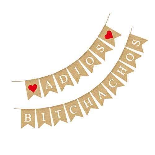 Amosfun Adios Bitchachos Banner Vintage Burlap Swallowtail Bunting Garland para Casamento Aniversári