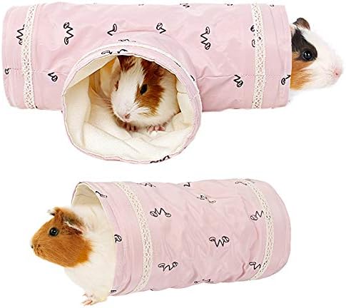 BIGCAKE Guinea Pig Tunnels and Tubes Sets, Hedgehogs Hideaway Play Tunnel Toys Small Animal Washable Hideout for Baby Guinea Pig Syrian Hamster Rat Gerbil Mice Ferret Squirrel Sugar Glider (Pink)