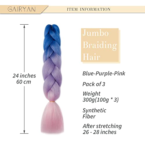 Gairyan Jumbo Braiding Hair Extensions 24 inch 3PCS 300g Ombre Jumbo Braids Hair Extensions 3 Tone Synthetic Coloured Hair for Braiding Extensions Afro Box Braids Crochet Twist - Image 2