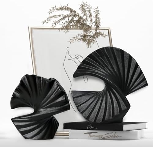 Sector Vase, Set of 2 - Minimalist Nordic, Black Ceramic Sector V...