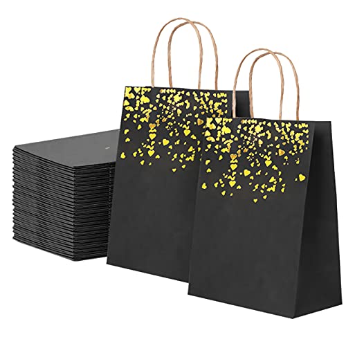 AMJKEJI Bolsas de Regalo, 15 Piezas Bolsa de Regalo con Asas, Bolsas de Regalo Papel ​Kraft para Fiestas, Ceremonias de Graduación, Bodas, Aniversarios, Navidad (Negro)