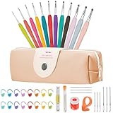 Conjunto de 41 agulhas de crochê, acessórios de tricô com estojo, agulha de tricô de alumínio, alças ergonômicas macias, 2,0 mm-8,0 mm