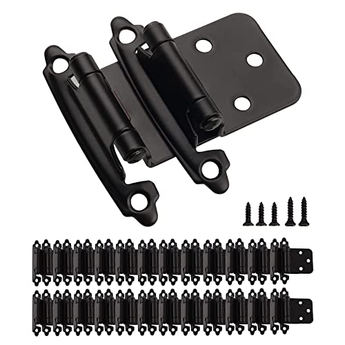 KINGO HOME 50 Pack (25 Pairs) 1/2 Inch Overlay Black Antique Cabinet Hinges, Self Closing, Variable Overlay