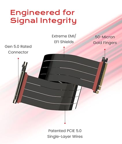 Image of LINKUP PCIE 5.0 Riser Cable | for Vertical GPU Mount | Left Angle | Graphics Card GPU Ready | Usable with PCIe 4.0 & RX 9070 / RTX5090 | 70cm (Total Length: 74cm)