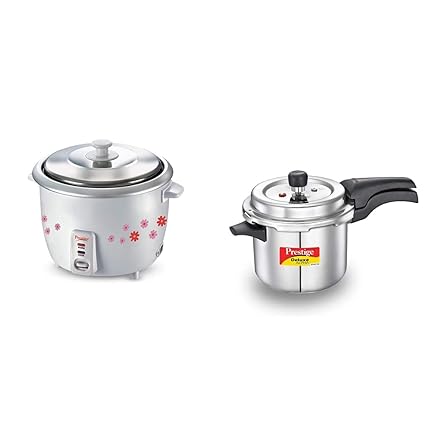 Prestige PRWO 1.8-2 700-Watts Delight Electric Rice Cooker with 2 Aluminium Cooking Pans + Prestige Svachh Deluxe Alpha 3.5 Litre Stainless Steel Pressure Cooker