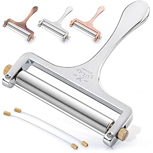 Zulay Kitchen Stainless Steel Wire Cheese Slicer – Adjustable Hand Held Cheese Cutter with 2 Extra Wires – Premium Cheese Shaver For Mozzarella, Cheddar, Gruyere – Cheese Cutter with Wire (Silver)