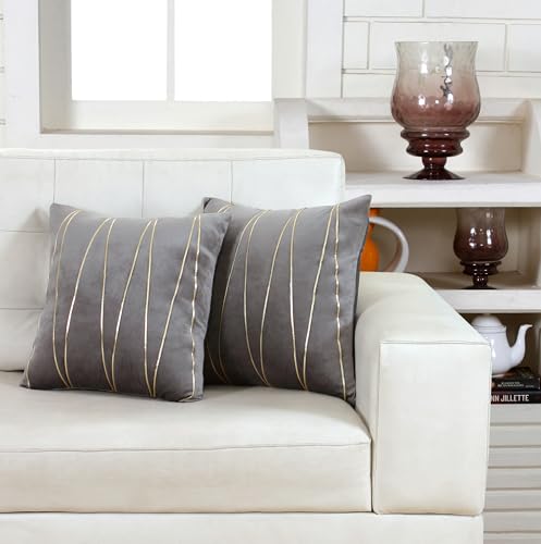 Image of Amazon Brand - Umi Gold Leather Striped Pack of 2 Throw Pillow Covers Velvet Decorative Cushion Covers Cases for Sofa Bedroom Livingroom Car 24 x 24 in Grey Color