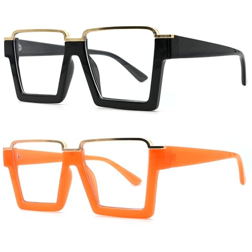 Image of Onrtry Oversized Square Blue Light Glasses for Women Men Fashion Semi Rimless Glasses Non Prescription Eyeglasses