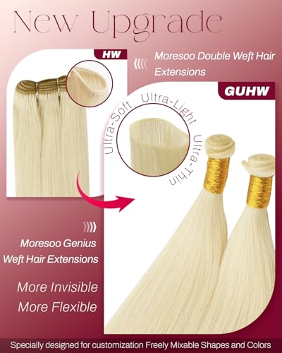Image of Moresoo Genius Weft Hair Extensions Human Hair, Light Blonde, 22 Inch 80g | Remy human hair with long flowing layers and natural shine for weddings, celebrations and statement hairstyles