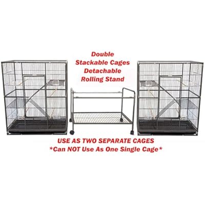 Extra Large Double Stackable Wrought Iron Chew-Proof Ferret Chinchilla Sugar Glider Small Animal Cage with Washable Tray and Removable Rolling Stand