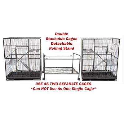 Extra Large Double Stackable Wrought Iron Chew-Proof Ferret Chinchilla Sugar Glider Small Animal Cage with Washable Tray and Removable Rolling Stand