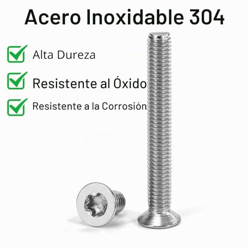 Miniatura 4 de Tunejoy Tornillos De Cabeza Avellanada Torx M5 X 16 Mm Tornillo Avellanado Mecánico De Acero Inoxidable A2 V2a Con T25 Llave Rosca Completa 30 Piezas