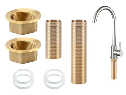 Anlising 2PCS Kalt Warmwasser Messing Rohrmuttern,Kaltwasserhahn Armaturen Nippel Kontermutter,Wasserhahn Verlängerte,Wasserhahnverlängerung,Verlängerung Gewinderohr,für Wasserhahneinbau(60MM &100MM)