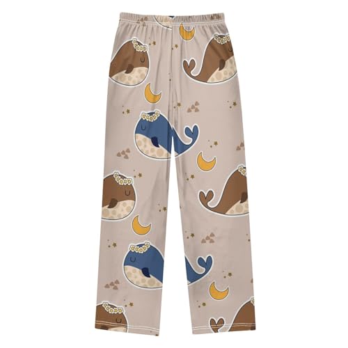 Whale Blue Brown Boys Pants Boys Athletic Pants Long Pant for Boywith Pockets Wide-Leg Size 6-14Y2