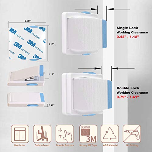 Sliding Glass Door Child Lock - Okefan 4 Pack Baby Safety Slide Window Locks For Kids Proof Patio Closet Doors No Drilling Tools Needed (Blue) #TOP1