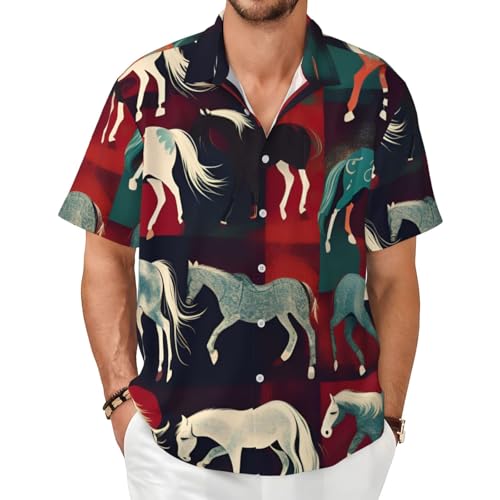 Chemise d'été homme décontractée imprimé chevaux confortable