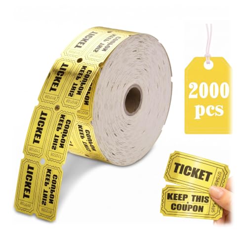 Gold Raffle Tickets Roll | 2000 Metallic Foil Tickets | Ticket Roller for Events Carnivals Entry Class Reward Fundraiser & Prizes