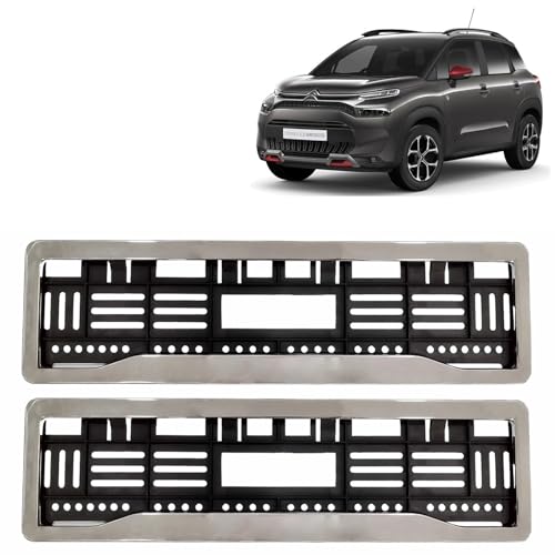Image of KINGSWAY C3 Aircross Car Number Plate Frames Chrome for All 2023 Onwards Models of Cit-Ro-En Car Registration Plate Holders, Licence Plate Covers (Front and Rear), Universal Size 51.5 x 14.5 cm