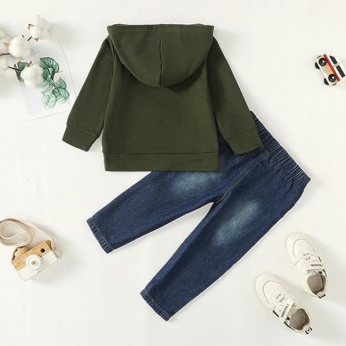 Image of Toddler Boy Clothes Baby Boy Outfit Letter Prints Hoodies Top Ripped Jeans Cute Boys Clothing Set Fall Winter