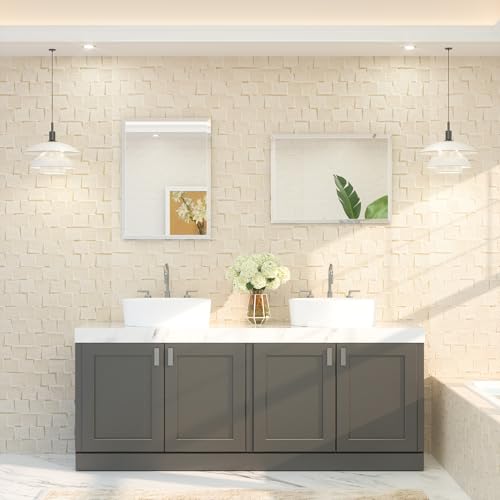 Image of TETOTE 22 inch x 30 inch Frameless Bathroom Mirror Tempered Beveled Shatterproof Mirror for Bathroom, Vanity, Wall Mounted