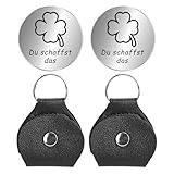 ATBUSS 2 Monete Fortunate A Quadrifoglio E 2 Fondine Portaoggetti, Monete Commemorative Intagliate A Doppia Faccia, Monete Fortunate Ispiratrici in Acciaio Inossidabile, Regali per Amici E Familiari.