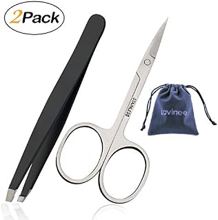 Eyebrow Tweezers Scissors-1pc Stainless Steel Scissor with Curved Sharp Edge Blades and 1pc
