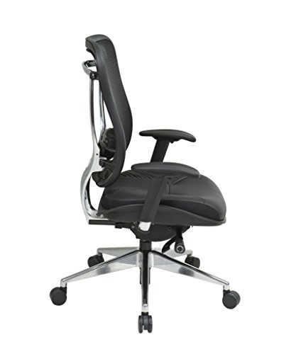 Space Seating Breathable Mesh High Back And Padded Black Leather Seat, Ultra 2-To-1 Synchro Tilt Control, Seat Slider And Polished Aluminum Finish Executive Chair #TOP1