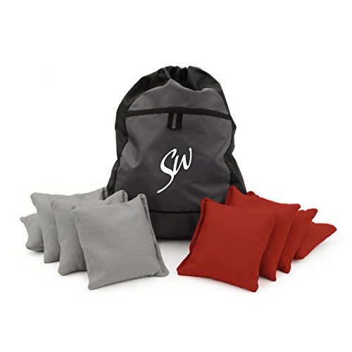 Slick Woody's Classic Corn Filled Cornhole Bags with Carrying Tote (Red-Grey)
