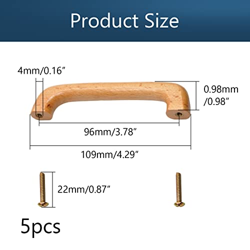 Bettomshin 5Pcs Wood Drawer Pulls Handles, Hole Distance 96Mm Length 109Mm Wood Pull Knobs For Replacement Kitchen Cabinets Dresser Wardrobe Cupboard Furniture #TOP1