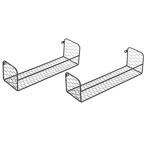 Mygift Country Rustic Chicken Metal Wire Wall Mounted Spice Rack Organizer, Seasoning Jars And Condiment Display Shelf, Set Of 2 #TOP5